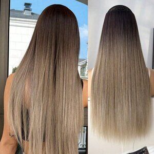 Human hair blend - Dirty Blonde Ombre Straight hair  Clip in Extensions